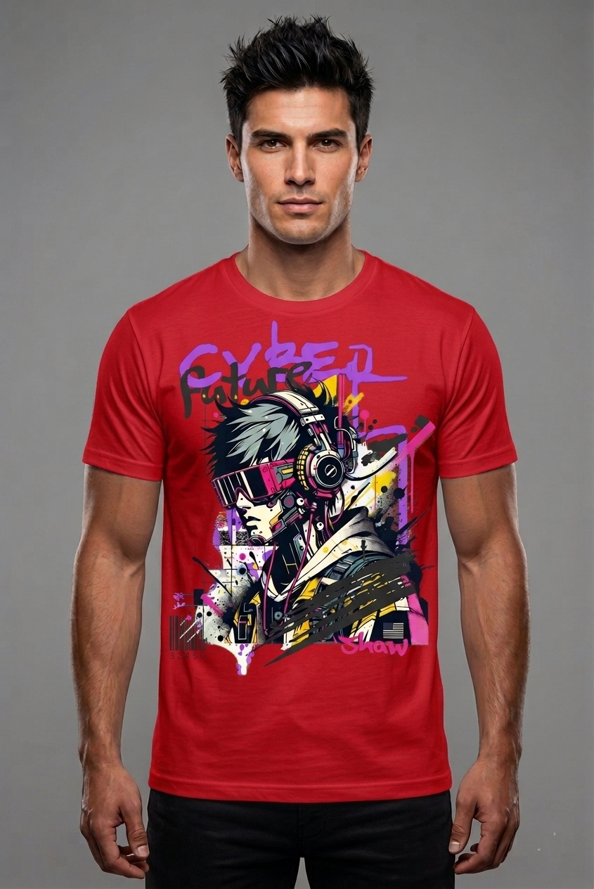 Men's Cyberpunk Anime Graphic Printed Half Sleeve Cotton T-Shirt