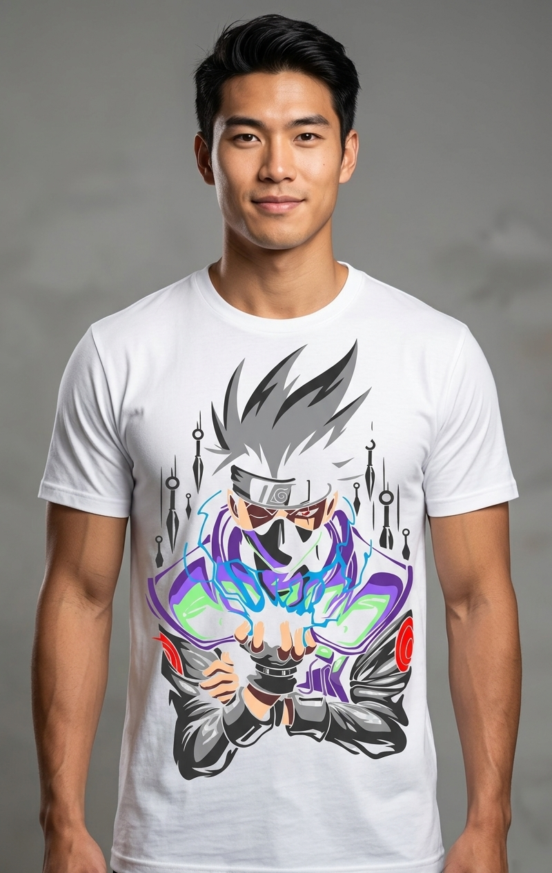 Anime Graphic Cotton Round Neck Casual Tee for Men