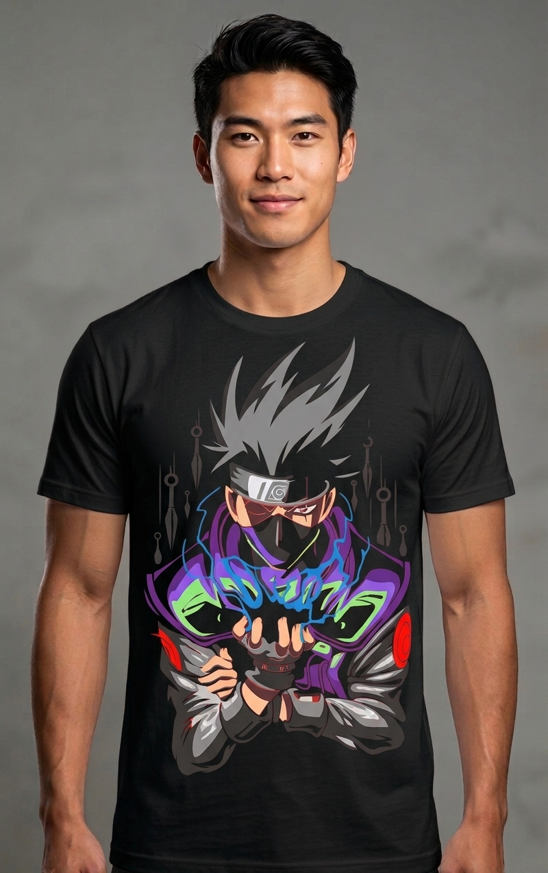 Anime Graphic Cotton Round Neck Casual Tee for Men
