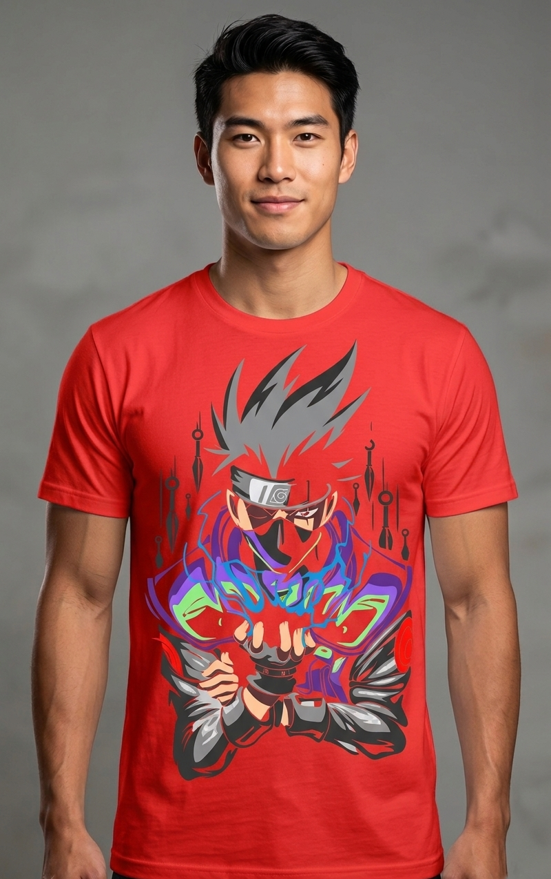 Anime Graphic Cotton Round Neck Casual Tee for Men