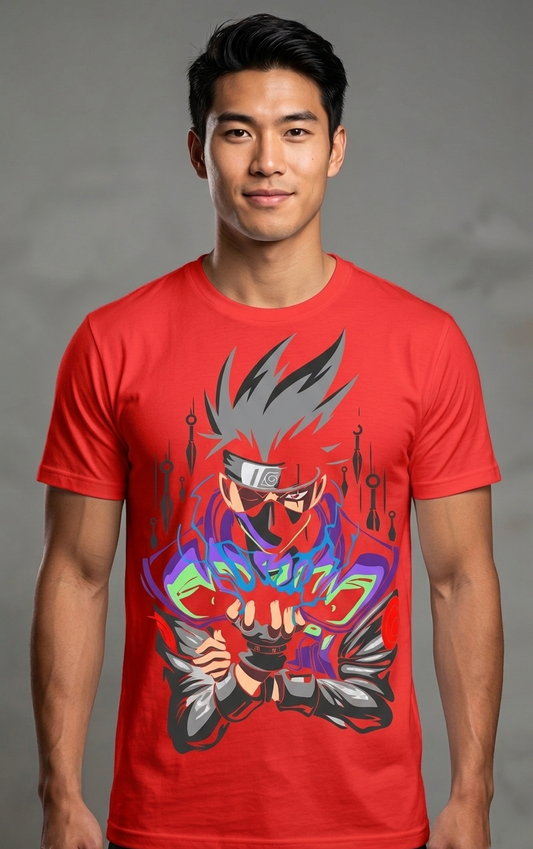 Anime Graphic Cotton Round Neck Casual Tee for Men