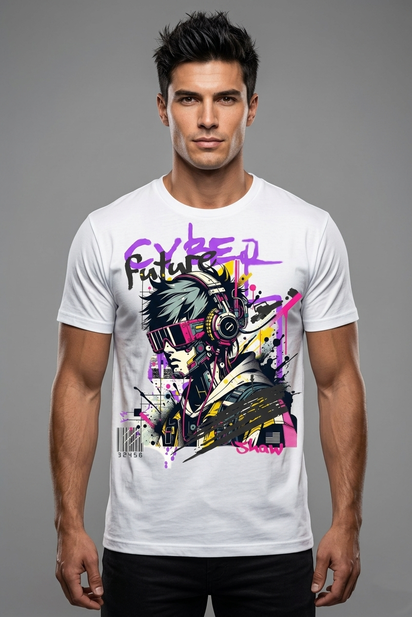 Men's Cyberpunk Anime Graphic Printed Half Sleeve Cotton T-Shirt